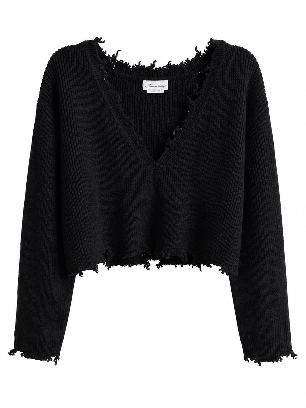 Lovers and Friends Black Cropped Distressed Knit Sweater Size XS